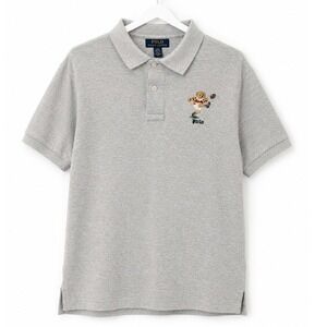 Polo Ralph Lauren Boys Polo Bear Rugby Football Polo Shirt Gray Size L 14-16